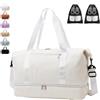 YOUYIKE Borsone da Viaggio Donna Borsa 40x30x20 con 2 Pezzi Borse per Scarpe Scomparto Scarpe Viaggio Pieghevole Separazione a Secco e a Umido Borsa Piscina Palestra Weekend Aereo Bagaglio Sportiva (Bianco)