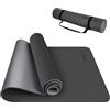TOPLUS - Tappetino da ginnastica o da yoga, imbottito e antiscivolo, adatto per fitness, pilates e ginnastica, con tracolla, 183 x 61 x 0,6 cm, Nero