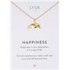 LUUK LIFESTYLE Collana ragazza con ciondolo Delfino e acciaio inossidabile (50cm), con carta HAPPINESS, portafortuna, gioielli semplice, idea regali donna, lei, compleanno, oro