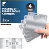 Shinfly Piastre per Cerniere Ante, Piastra Riparazione Cerniera Ante 4 Pezzi in Acciaio Inox con 24 Viti, Kit 9×9 cm per Ante di Armadi, Cucina e Librerie