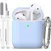 R-fun Custodia per Airpods 1a/2a generazione (2016/2019),Cover Airpods protettiva in morbido silicone con LED visibile sulla parte anteriore,con kit di pulizia,Azzurro cielo