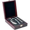 PREMIUM Set Vino 4 Pezzi in Legno con Accessori Acciaio Argento Personalizzate o neutre