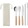 CUSTA SET Posate Acciaio e Legno con Custodia Tela, 5 pezzi Personalizzate o neutre