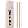 NATURAL STRAW | 2 Cannucce Bamboo con Spazzola e Sacchetto Cotone Personalizzate o neutre