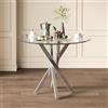 LARFOEK Tavolo da pranzo rotondo, 80 cm, piccolo tavolo da cucina con piano in vetro, tavolo moderno con gambe in metallo, tavolo da pranzo per cucina, soggiorno, ufficio, 80 x 80 x 75 cm, argento