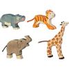 Holztiger 80632 Animali Selvatici per Bambini - Set di 4 Simpatici Personaggi in Legno, Elefante, Giraffa, Tigre, Ippopotamo, Giocattoli Dipinti a Mano per Bambini, Made in Europe