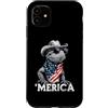 Merica USA Patriotic Cute Funny 4th of J Custodia per iPhone 11 Barbuto Dragon Occhiali da sole Bandiera Americana Bandana Cappello Cowboy