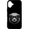 Clever Woodland Creature Graphic Designs Custodia per iPhone 16 Plus Smart Badger Indossare Occhiali Line Art
