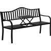 Panchina Da Giardino 3 Posti A Doghe Con Tavolino Sollevabile, In Metallo, 150x58.5x90 Cm, Nero