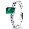 PANDORA Anello in argento da donna rettangolare scintillante verde santi 194506C01, 58, Argento sterling, Zirconia cubica