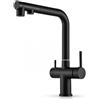 Ari Rubinetto da cucina a 3 vie VENOM Pull-Out con doccetta estraibile, tubo separato per acqua potabile filtrata, beccuccio girevole a 360°, 2 tipi di getto, cartuccia in ceramica, corpo in ottone (nero)