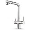 Ari Rubinetto da cucina a 3 vie VENOM Pull-Out con doccetta estraibile, tubo separato per acqua potabile filtrata, beccuccio girevole a 360°, 2 tipi di getto, cartuccia in ceramica, corpo in ottone