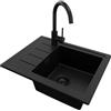 PRIMAGRAN Lavandino da Cucina Tutto Nero 55x44cm, Lavello in Granito a 1 vasca + Rubinetto 32x20cm + Set di accessori, Lavabo da Cucina Incasso al Mobile 45cm - Copenhagen Easy S012