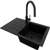 PRIMAGRAN Lavandino da Cucina Tutto Nero 70x44cm, Lavello in Granito a 1 vasca + Rubinetto 40x20cm + Set di accessori, Lavabo da Cucina Incasso al Mobile 45cm - Copenhagen Easy S054