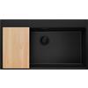 PRIMAGRAN Lavello Angolare Tutto Nero 88x50cm, Lavandino in Granito a 1 vasca + Set di accessori, Lavabo da Cucina Incasso al Mobile 90cm - Oslo 90 Top S711