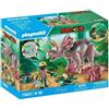 PLAYMOBIL Triceratopo con cucciolo e ricercatore, dinosauri, 29 pezzi, set da gioco multicolore