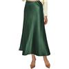 Vossmi Gonna Raso Lunga da Donna Vita Alta Elegante Elastico Gonna Satin Casual Midi Gonne A Linea Ufficio Seta Pieghe Skirt a Mezza Autunno Bianco,S