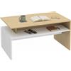 HOMCOM Tavolino da Caffè, Tavolino Salotto Moderno Bicolore con Mensola Sfalsata, Tavolo Soggiorno per Casa Ufficio, 95 x 55 cm, Legno Naturale e Bianco