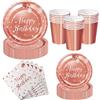Nkaiso 50Pcs Oro Rosa Piatti Carta Compleanno-10 Ospiti