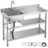 VEVOR Lavandino Mobile da Cucina 1200 x 500 x 940 mm, Vasca Singola con Rubinetto e 2 Vani Portaoggetti, Lavello da Cucina per Garage, Ristorante, Lavabo da Esterno con Piano di Lavoro Destra