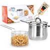 4BIG.fun Friggitrice da 3,5 L in acciaio inossidabile con cestello e coperchio in vetro - Adatta a induzione, gas, vetroVetroceramica ed elettricità - Friggitrice per patatine fritte, lavabile in lavastoviglie