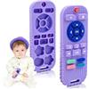 AiTuiTui Silicone Giochi Neonato da Bagno per Bambini per 3 6 9 12 Mesi, Telecomando Giochi Dentizione Neonato con Clip Ciuccio e Pulsanti Premibili, Giocattoli Sensoriali di Qualità Alimentare, Viola