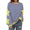 TERIVEEK Felpa da Donna Oversize a Righe a Blocchi di Colore a Maniche Lunghe Girocollo Casual Pullover Allentato Y2K Camicia Top, Rosa Verde Stella, Large
