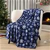 PAVILIA Coperta natalizia in pile con fiocchi di neve, morbida, calda, invernale, 50 x 60 cm (blu navy/bianco fiocco di neve)