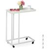 Relaxdays Tavolino da Divano a Forma di C, HLP: 79x60x30 cm, Tavolo Laterale da Salotto e Letto, Ferro e PB, Bianco
