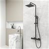 AICA ITALY SRL AICA ITALY, Soffione Doccia Quadrato 20x20cm Acciaio Inox con Rubinetto Termostatico Diametro 45mm, Saliscendi Doccia Regolabile 77-120cm, Nero Opaco
