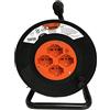 BTicino S2525N Avvolgicavo con Prolunga elettrica da giardino lunga 25 metri, cavo H05VV-F 3x1,5mmq, 4 Prese Schuko polivalenti standard tedesco e 1 Spina Grande 16A, Colore Nero e Arancio