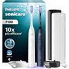 Philips Sonicare 7100, spazzolino elettrico sonico con app, 4 modalità di spazzolamento e 3 livelli di intensità, SmarTimer, bianco e blu navy, confezione da 2, HX7429/01 [Nuova tecnologia]