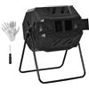 Outsunny Compostiera da Giardino Girevole a 2 Sezioni con 8 Prese d'Aria, Compostiera Domestica in Acciaio e PP, 160 L, per Compostaggio Rifiuti Organici, 71x65x96 cm, Nero