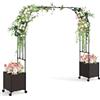 HOMASIS Arco da Giardino Grande con Ruote, 2 in 1 Pergolato da Giardino con Arco per Rampicanti e Fioriera, Sistema di Auto-Irrigazione, Decorazioni da Esterno per Matrimoni (Nero, 288 x 40 x 202 cm)