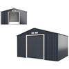 HOMASIS Casetta da Giardino in Metallo, Casetta Porta Attrezzi da Giardino con 2 Finestre di Ventilazione e 2 Porte Scorrevoli, Capanno da Giardino con Tetto a Falde, Grigio, 340 x 255 x 210cm