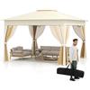 HOMASIS Gazebo Pieghevole 3,3x3,3M, Gazebo Pop-Up con Zanzariere e Tetto Doppio, Resistente all'Acqua e alle Intemperie con Borsa per il Trasporto, Pergolato Regolabile in Altezza per Feste (Beige)