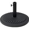 Outsunny Base per Ombrellone Rotonda in HDPE e Cemento con Decorazione, Basamento per Ombrellone da 14kg con Supporto per Pali da Ø35/38/48mm, per Giardino Balcone, Nero