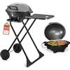 TZS First Austria - Barbecue elettrico 2 in 1 da tavolo & terra 2400W - BBQ pieghevole per balcone e terrazza con coperchio e carrello - Grill a sfera con termometro e vassoio raccogligrasso