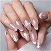 Dermalyx 30 Pezzi Unghie Finte Forma Mandorla, French Manicure Lucente Con Strass E Fiocchi, Unghie Finte, Unghie Da Incollare, Unghie Press On In Gel Morbido