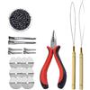 YANTAISIYU Kit di extension per capelli: 500 pezzi 3.0mm nano anelli in silicone, 3 fori pinze per capelli, ago extension (nero)