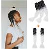 Gairyan Treccine Africane Extension per Treccine Afro Capelli Finti 60cm Ombre Kanekalon 5 pieces, Treccia Capelli Sintetici Crochet Twist Jumbo Braids(Nero-Bianca)