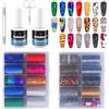 Kalolary Kit Nail Art Foil - Gel Colla per Unghie + Foil Olografiche + Penna Pressa + Forbici - Decorazione Unghie Effetto Laser per Manicure DIY o Salone (20P+ Leopard Foil Colla)