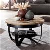 WOHNLING Tavolino Rotondo 60x60x34 cm Legno Massello di Mango Metallo Nero | Tavolino soggiorno industriale impressionante, tavolino da divano massiccio piccolo, pezzo unico fatto a mano, tavolo per sog