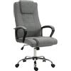 Vinsetto Sedia da Ufficio Ergonomica con Sedile Largo, Poltrona Direzionale Inclinabile in Lino, Sedia Scrivania Studio con Poggiatesta, Braccioli Imbottiti, Rotelle Girevole Altezza Regolabile,Grigio
