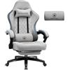 GTPLAYER Sedia da gaming in tessuto, sedia da gioco con cuscino a molle insacchettate, sedia girevole ergonomica, con poggiapiedi, portata 150 kg, colore: grigio