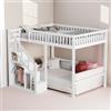 JYNVO Letto a castello 140 x 200 cm, letto a soppalco per bambini con scala di stoccaggio integrata, letto a soppalco per bambini con griglia di protezione, culla in legno di pino bianco, senza
