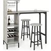 LIFEZEAL Set Tavolo e 2 Sgabelli da Bar,Bancone e 2 Sedie da Pranzo,Porta Bottiglie da Vino,Porta Calici,4 Ripiani,Salvaspazio,Cucina,Soggiorno,Ristorante,Legno e Metallo (grigio),120 x 40 x 121,5 cm