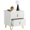 SoBuy Comodino 2 cassetti con gambe metallo dorato, 40x40x47 cm | Tavolino da letto moderno con gambe in metallo, per camera e soggiorno, Bianco, FBT115-W