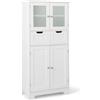 LIFEZEAL Mobiletto Bagno Salvaspazio in Legno, Armadio a 2 Ante in Vetro, Arredo Grande 60x30x128 cm, Mobile Dispensa Cucina con 2 cassetti, Vetrinetta Soggiorno Moderno e Alta, (bianco)