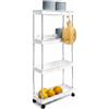 Baroni Home Carrello Portaoggetti Salvaspazio con Rotelle, 4 Ripiani Traforati in Plastica e Struttura in Metallo, Ideale per Cucina, Bagno e Cameretta, 36x15x84 cm, Bianco